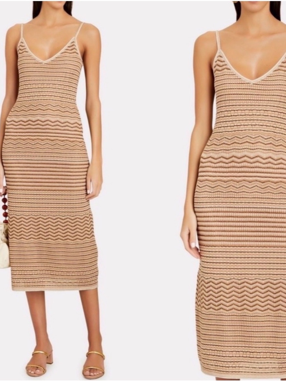 NWOT INTERMIX Beige & Cream Striped Knit Midi Dress